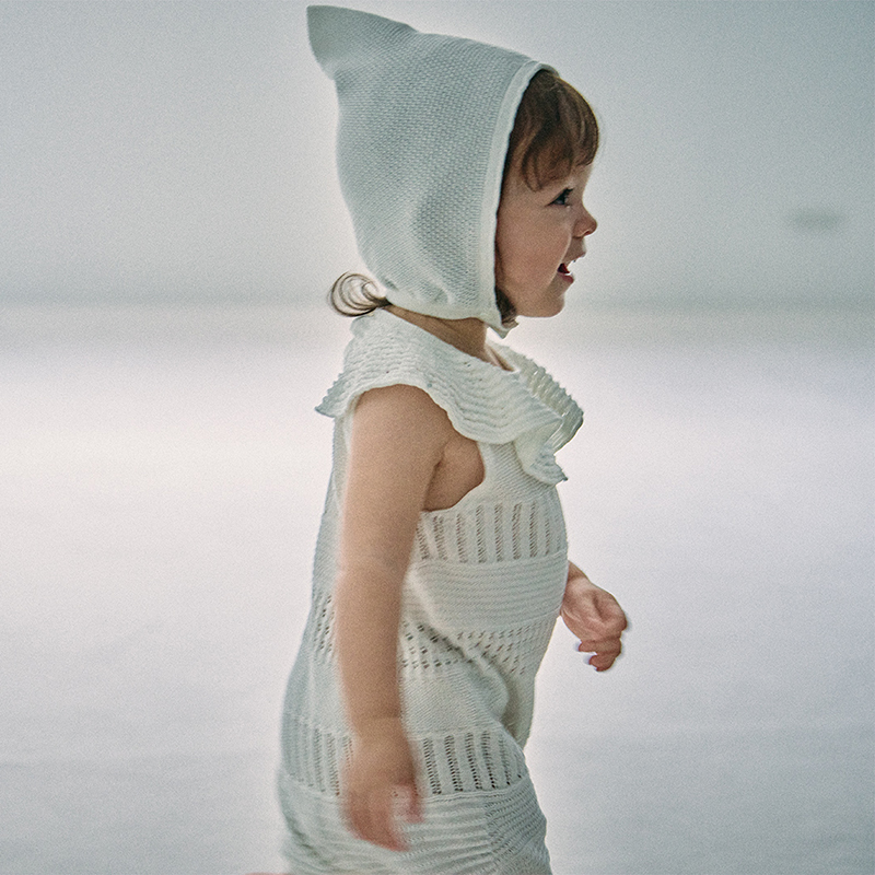 knit frill rompers shiro | ギフト・スタイ・出産祝いの